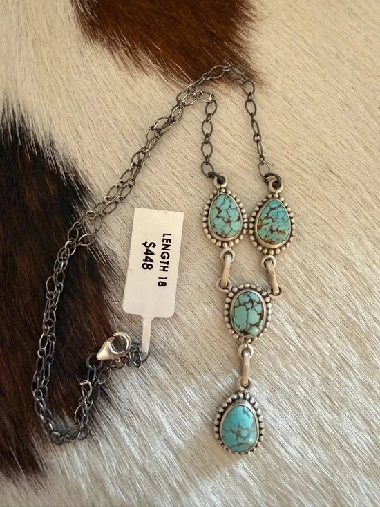 ❤️ Number 8 Turquoise Navajo Style Hand Stamped Unisex Matte Sterling Pendant - Picture 3 of 12